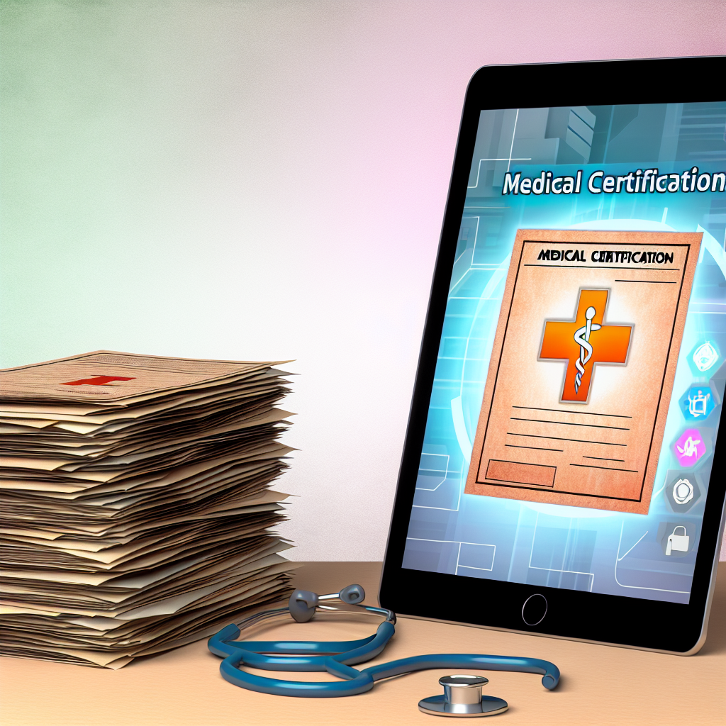 Illustration of the transition from paper to electronic medical certification processes in commercial driving.