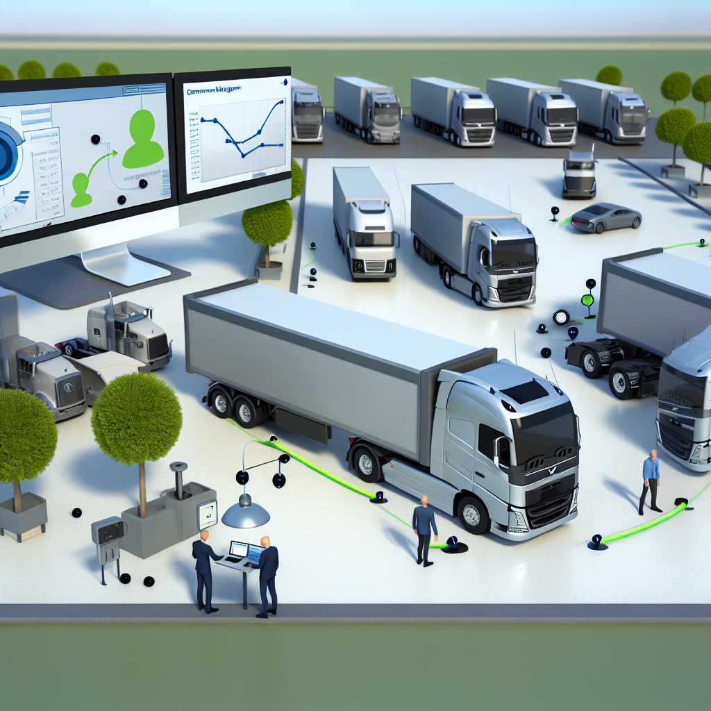 A visual representation of compliance management in the trucking industry showcasing technology such as dashcams and telematics systems in use