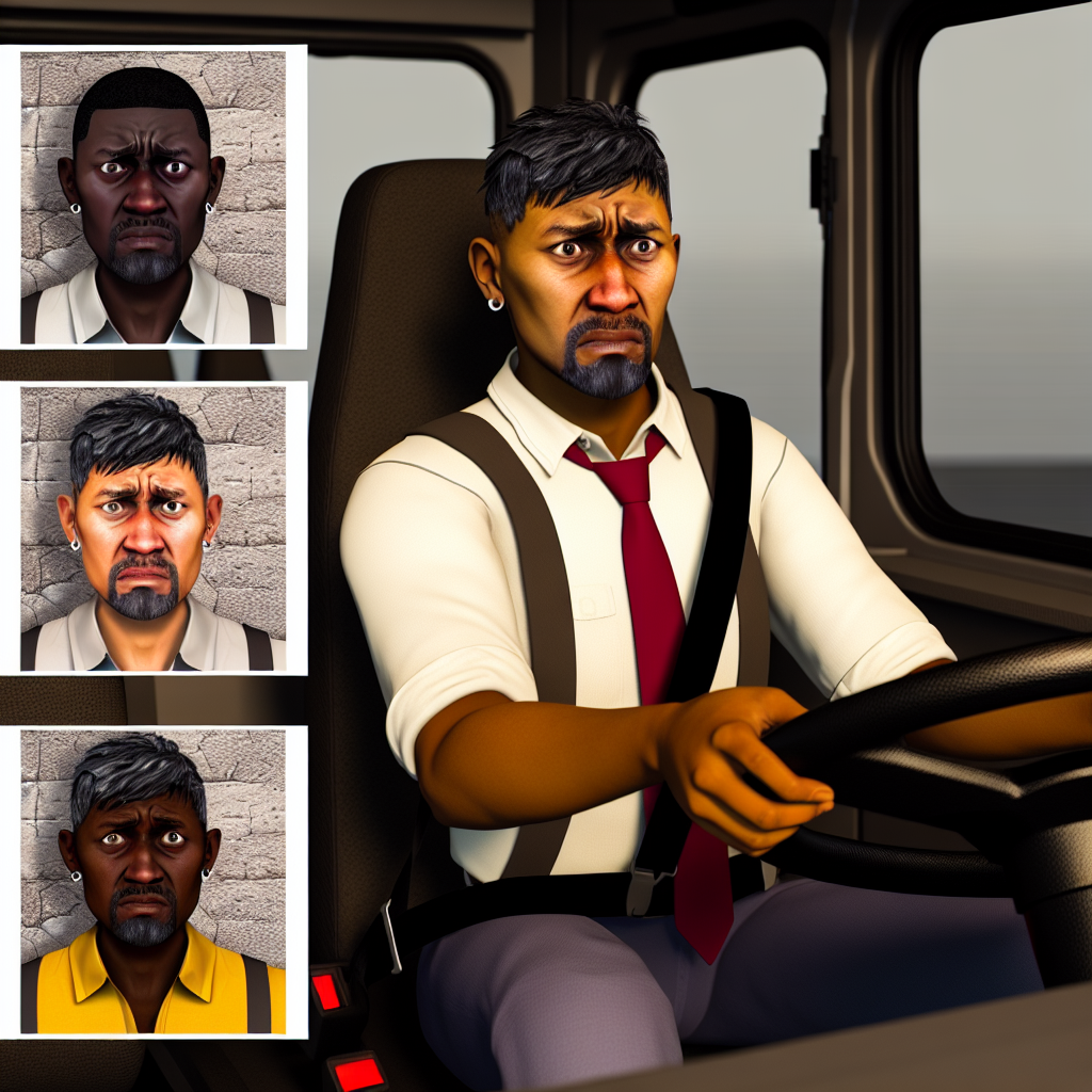 A concerned truck driver looking stressed and worried in a truck cab, representing the emotional pressures faced by drivers in the trucking industry.