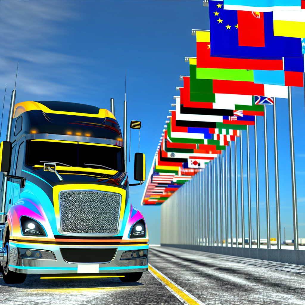 Truck on a Highway with International Flags