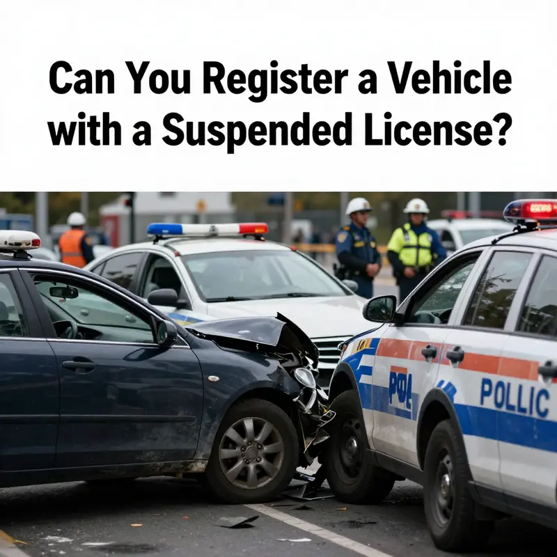 A driver contemplating the complexities of registering a vehicle while holding a suspended license.