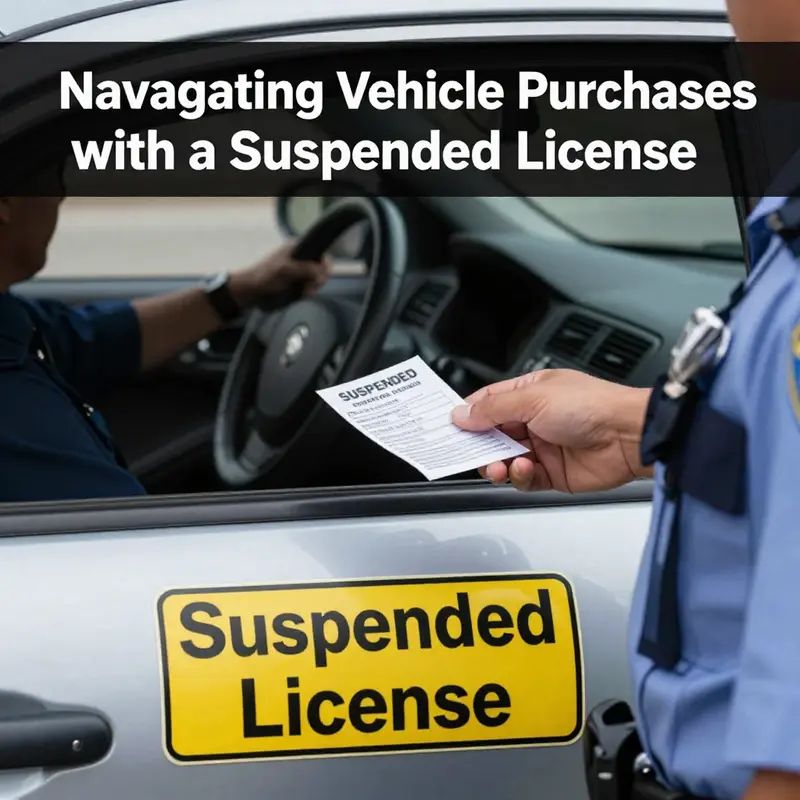 Illustrating the legal aspects of buying a car with a suspended license.