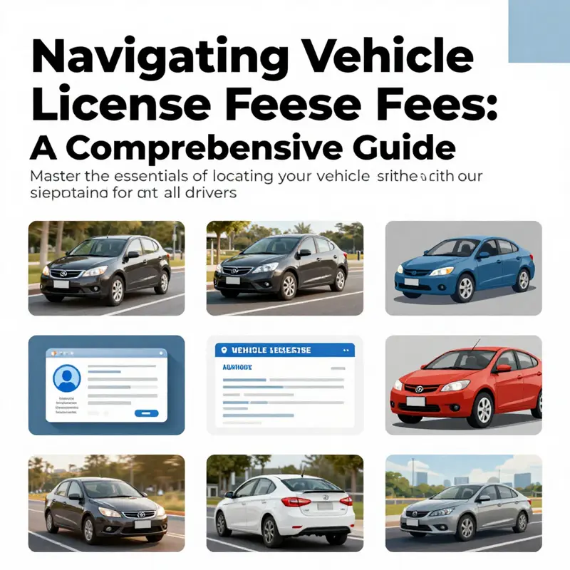 A colorful graphic depicting various driving scenarios with icons related to vehicle license fees and registration.