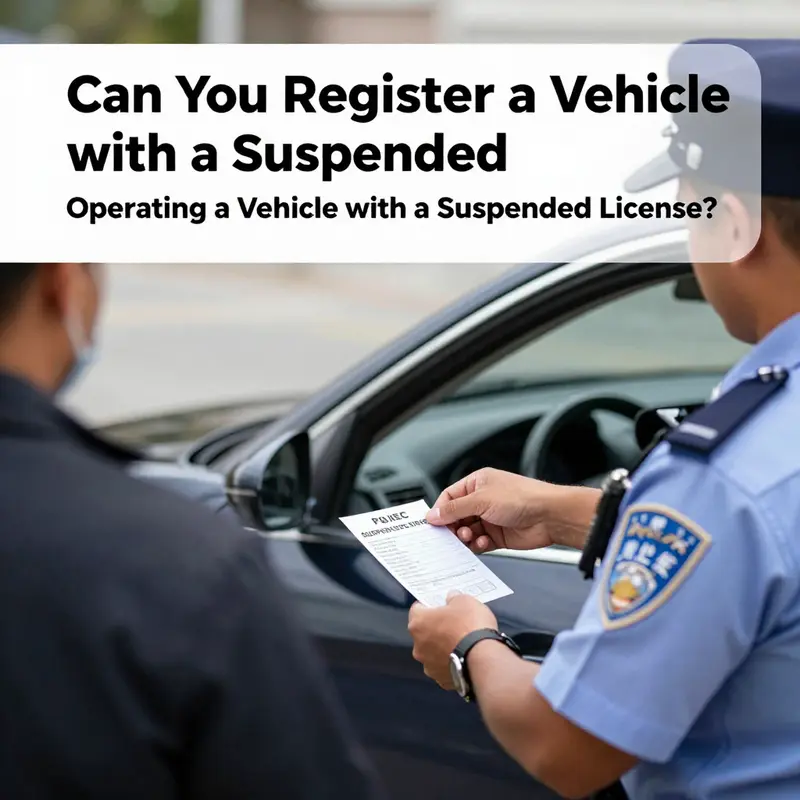 A driver contemplating the complexities of registering a vehicle while holding a suspended license.