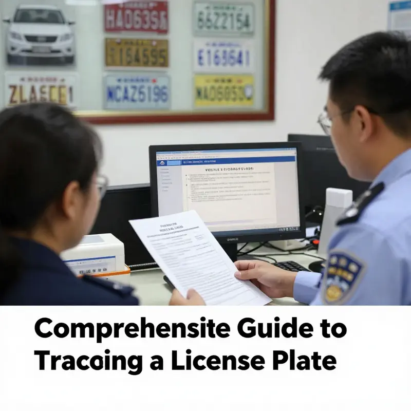 Police officers utilizing technology to trace a vehicle’s license plate in emergency situations.