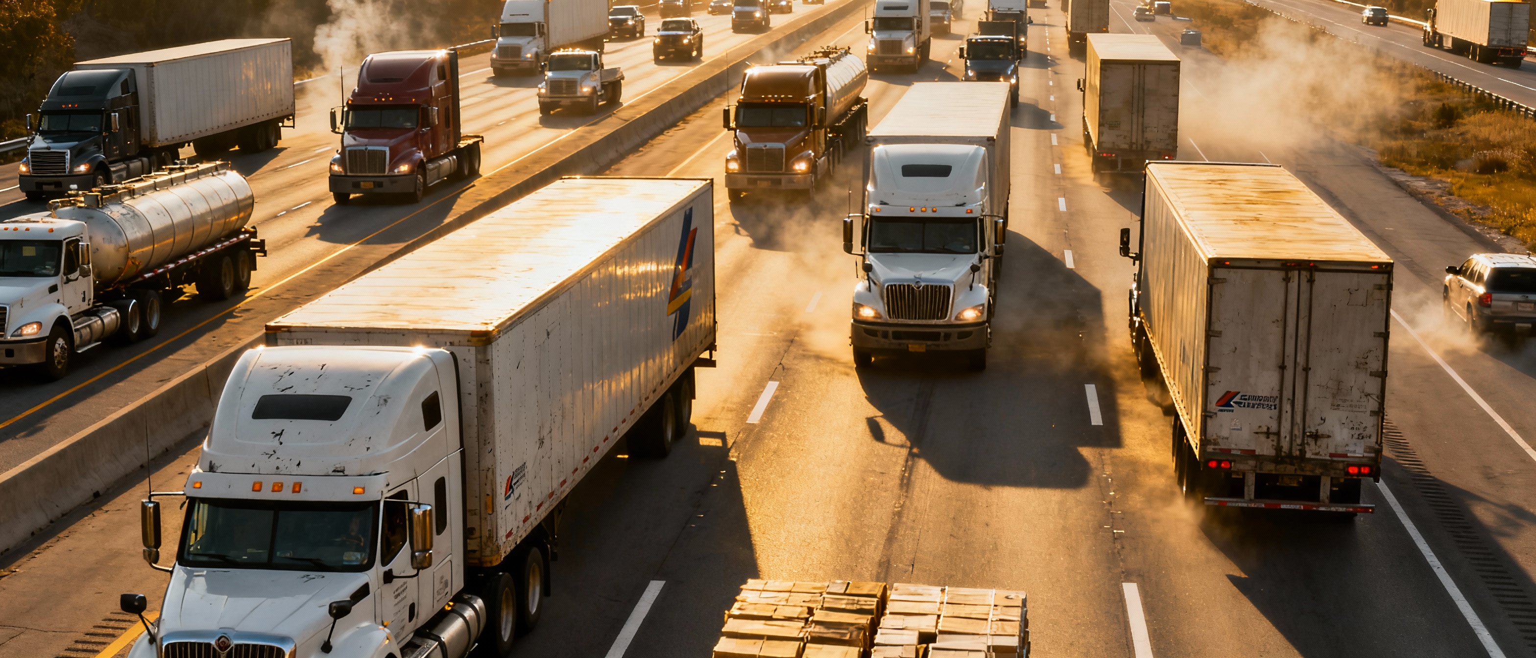 Highway Scene with Trucks