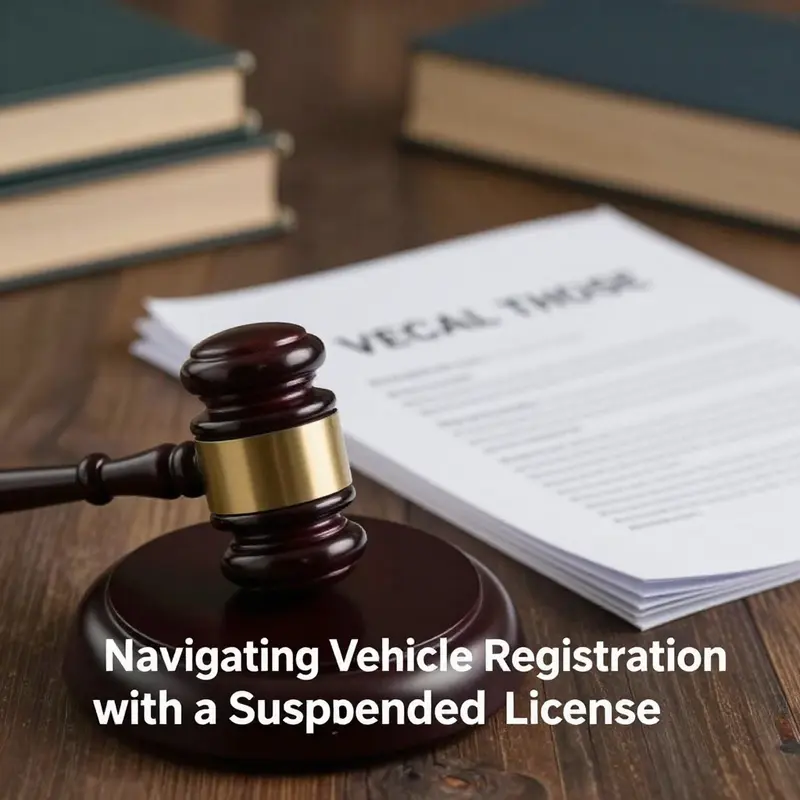 Vehicle registration documents and a suspended driver’s license together symbolize the registration process.