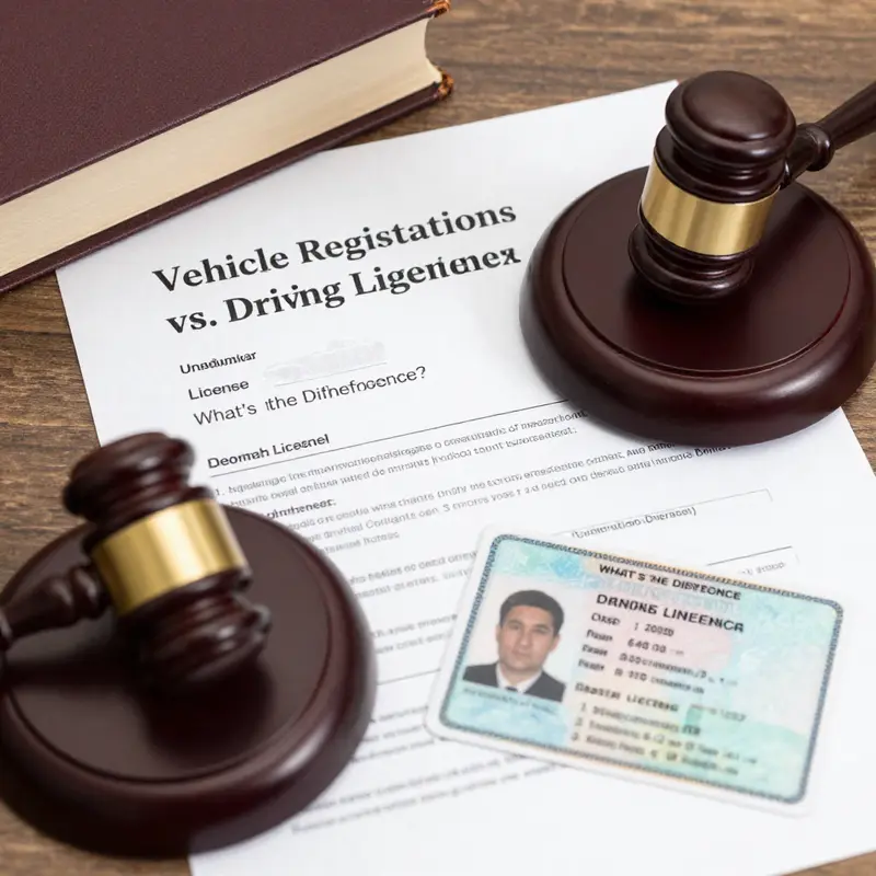 Illustration showing the primary distinctions between vehicle registration and driving licenses.