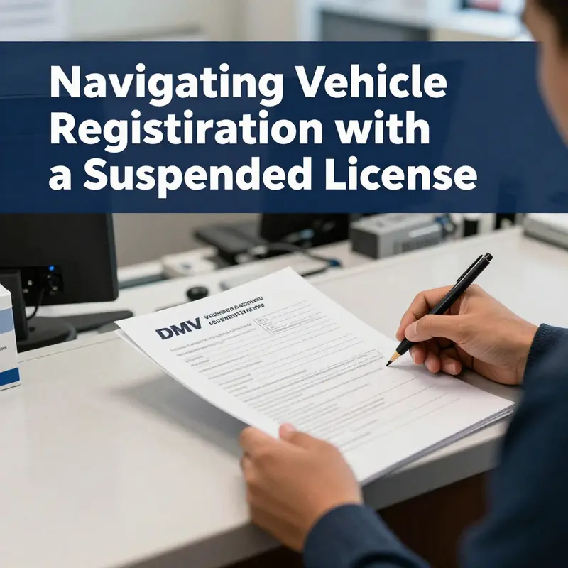 Vehicle registration documents and a suspended driver’s license together symbolize the registration process.