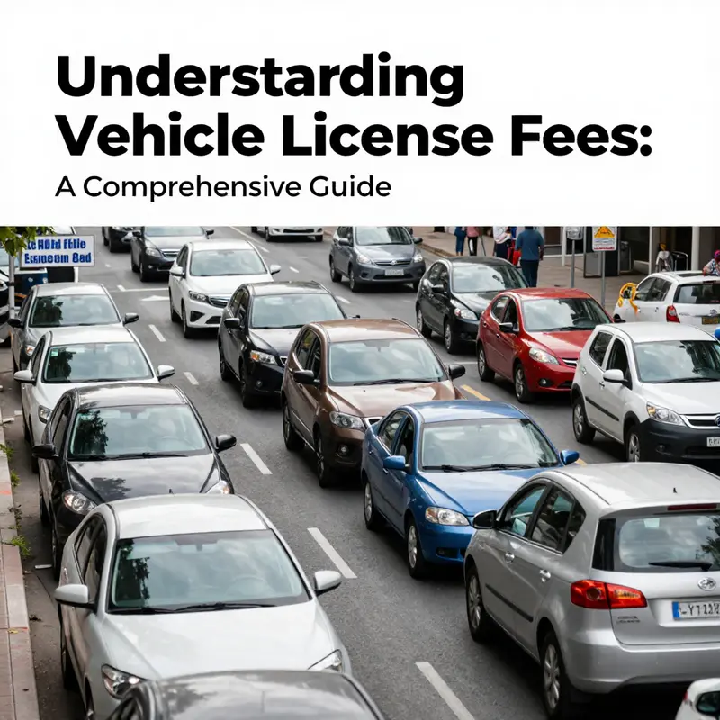 An urban scene highlighting the role of vehicle license fees in maintaining public roads.