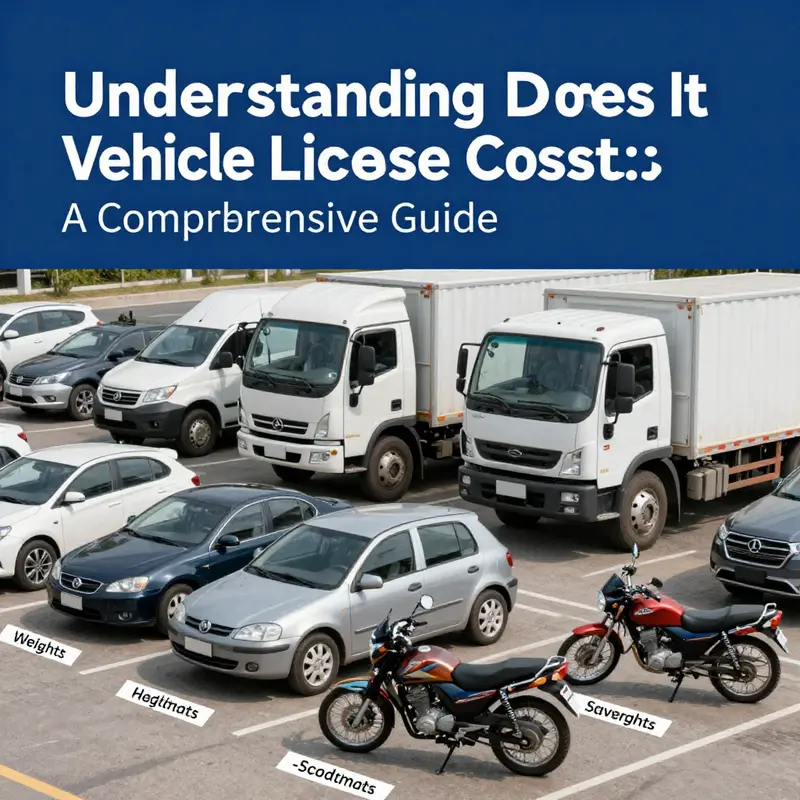 An array of vehicles showcasing their registration stickers, symbolizing the diversity of licensing costs.