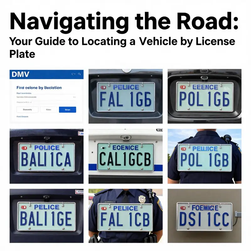 A montage of images depicting various legal ways to locate a vehicle using its license plate.