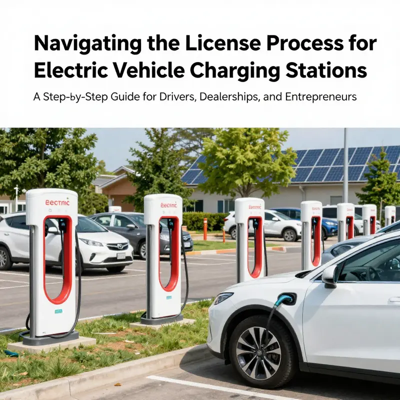 A community view featuring electric vehicles at charging stations surrounded by greenery and solar panels, reflecting sustainable energy use.