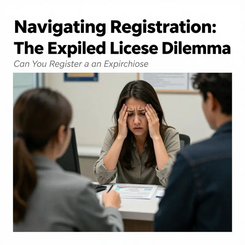 Individuals at a DMV office handling vehicle registration paperwork.