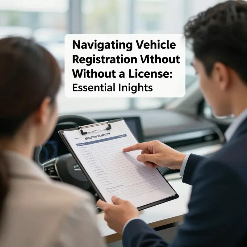 An office scene depicting the vehicle registration process without a license.