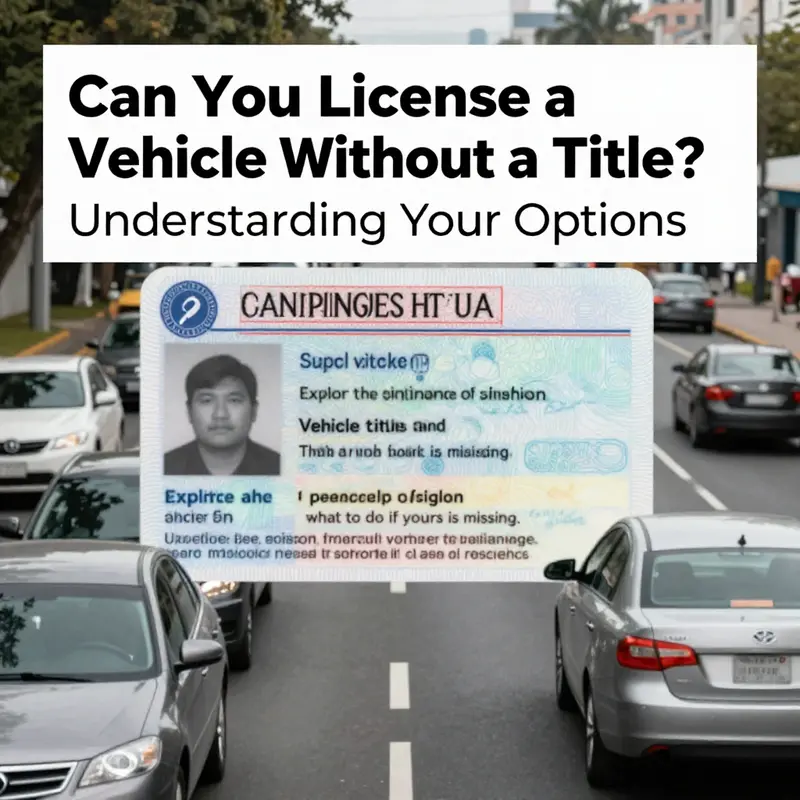 A visually striking image showing vehicles on a road alongside a vehicle title document, representing the concept of licensing without a title.