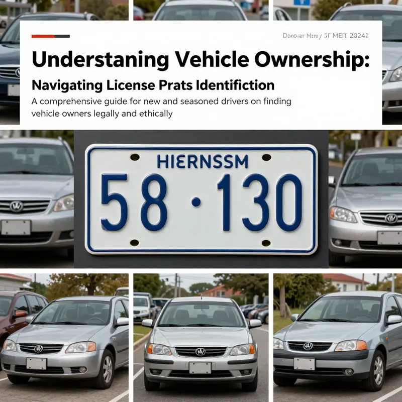 Collage of vehicles and license plates representing the topic of identifying vehicle ownership.