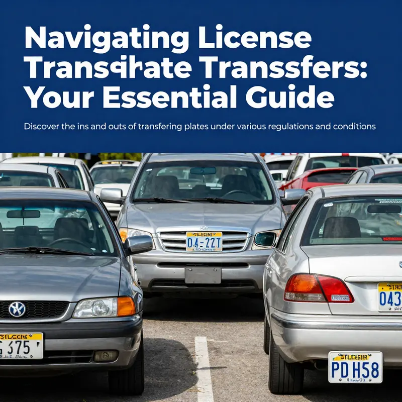 A collage of vehicles displaying state-issued license plates, representing the topic of license plate transfers.