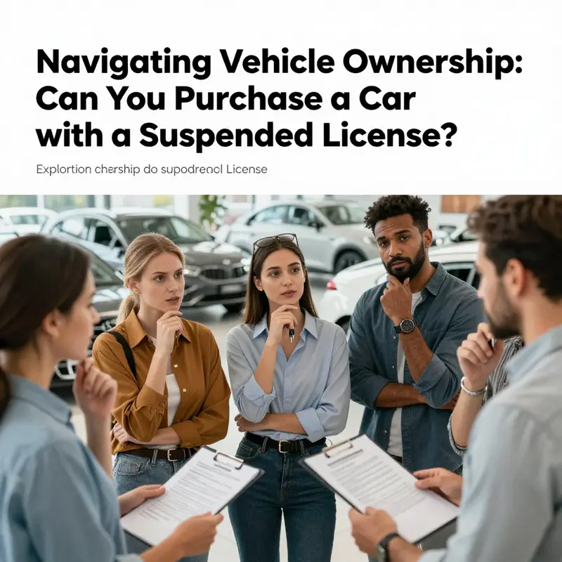 A cover image showing diverse individuals in a car dealership contemplating vehicle purchases, highlighting the dynamics of ownership amidst licensing issues.