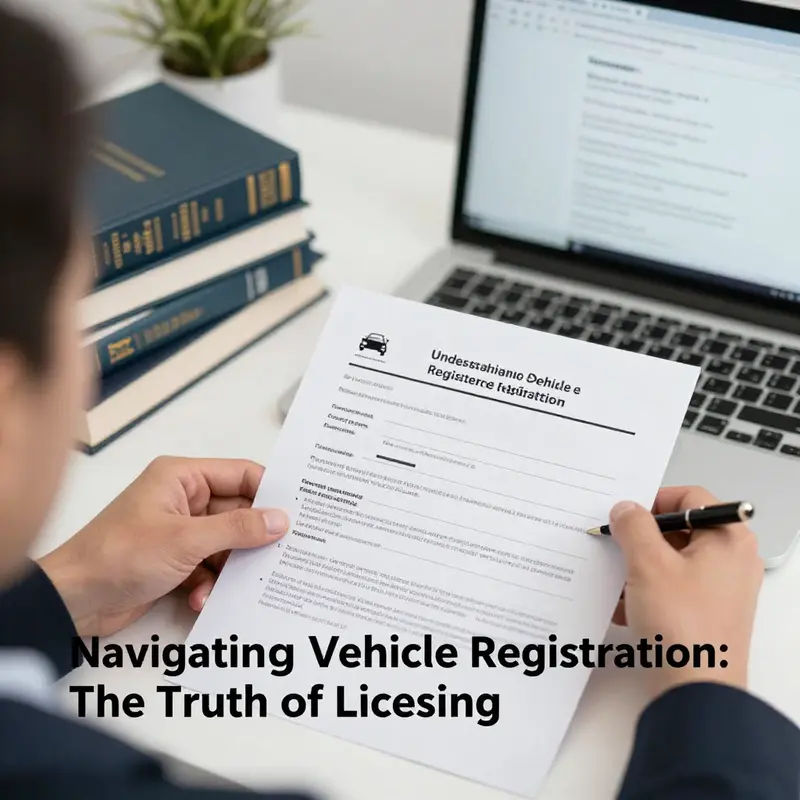 An individual reviewing documents focused on vehicle registration laws.