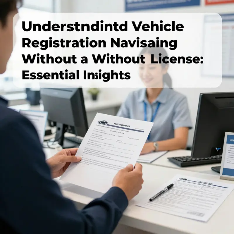 An office scene depicting the vehicle registration process without a license.