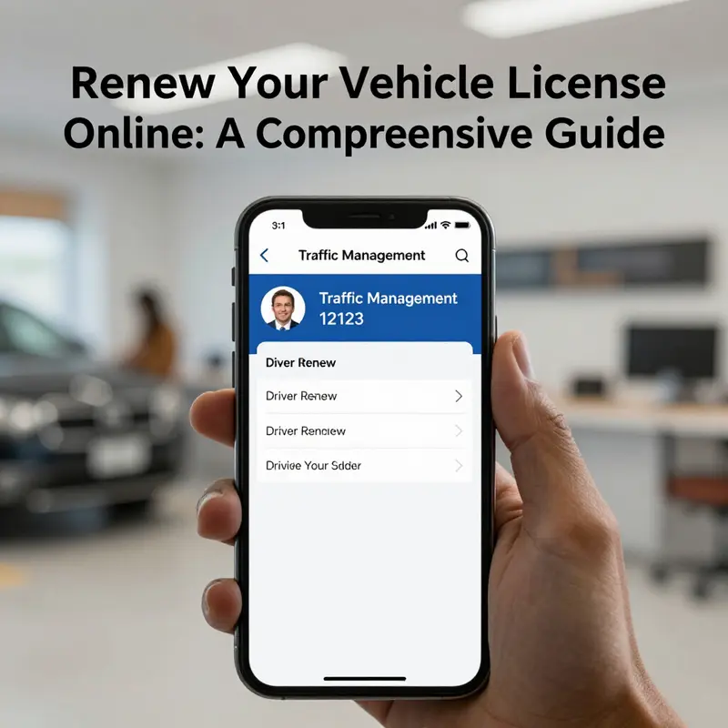 An infographic detailing the online renewal process for vehicle licenses.