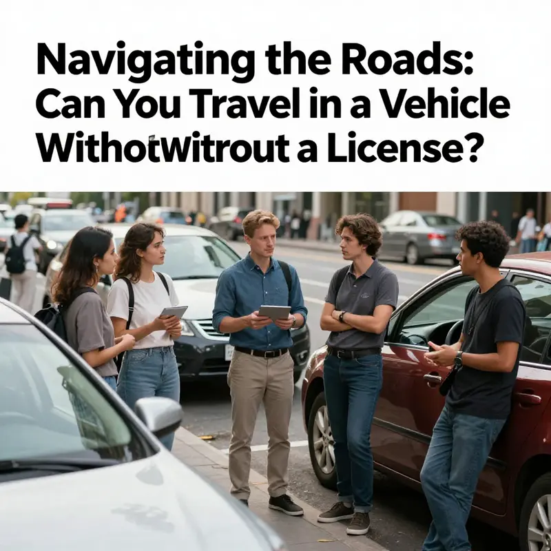 An image depicting a group of people engaging in a discussion about vehicle ownership and travel legality on a city street.