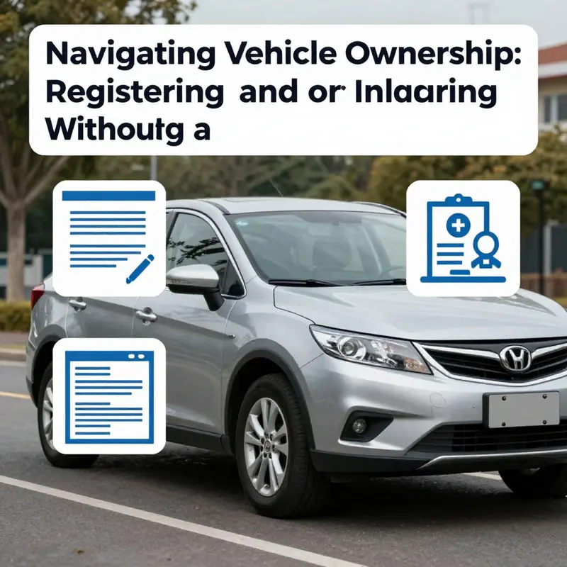 An abstract visual representation of vehicle ownership elements including registration, insurance, and legal compliance.