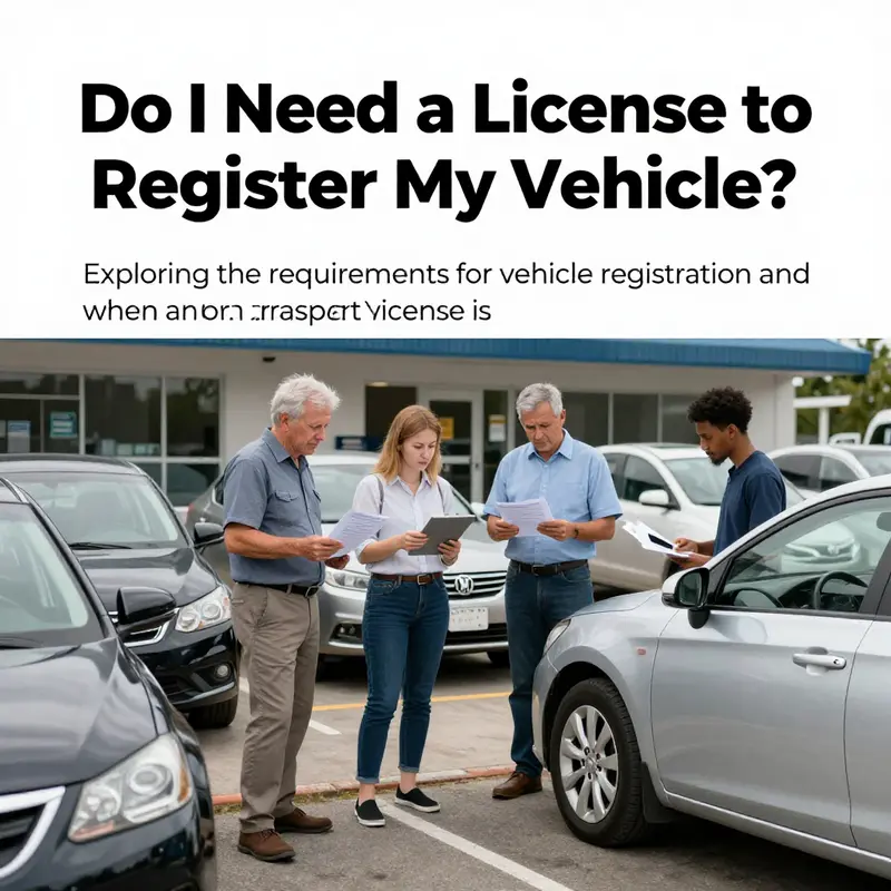 A group of diverse individuals discussing vehicle registration details outside a DMV building.