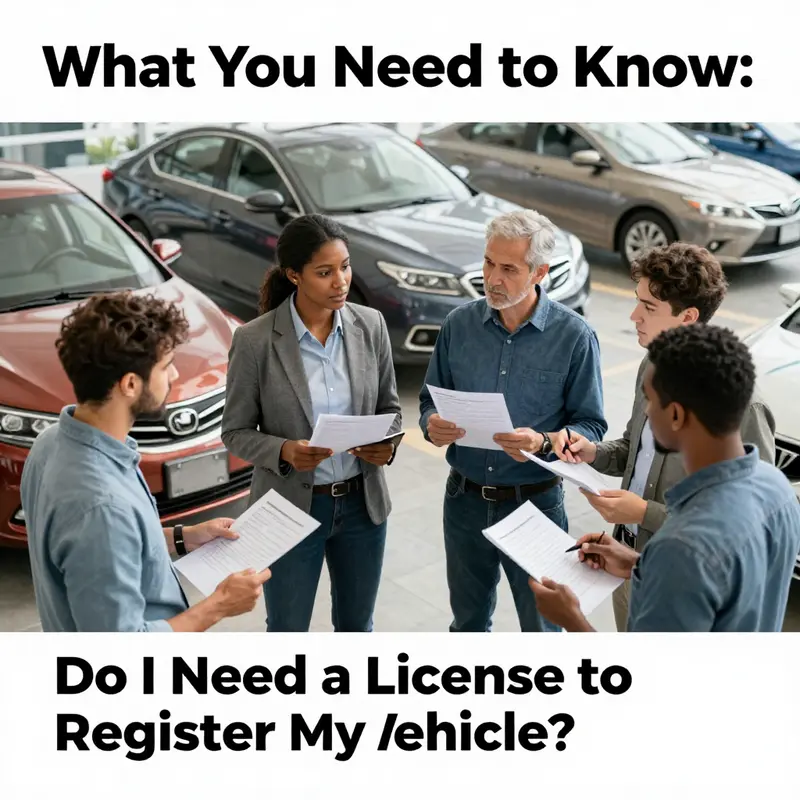 A group of individuals discussing vehicle registration requirements.