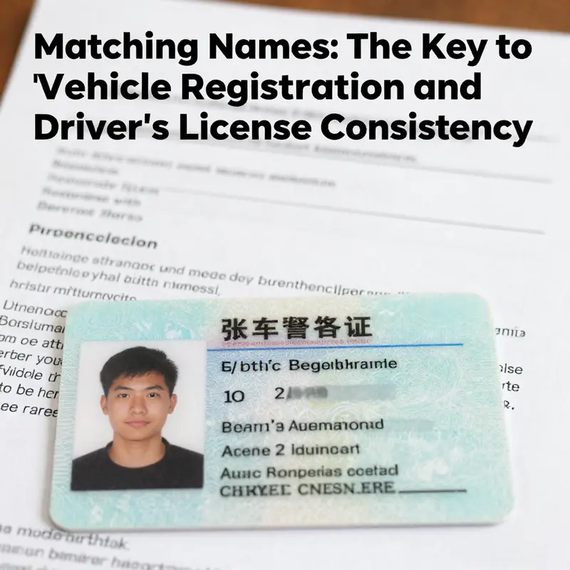A driver's license and vehicle registration document displayed together, highlighting the need for consistency in names.