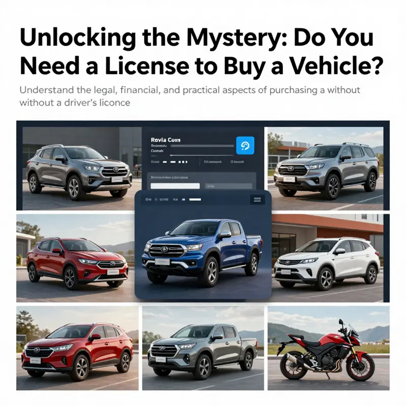 A colorful digital collage of different types of vehicles symbolizing the options available to buyers without a driver's license.