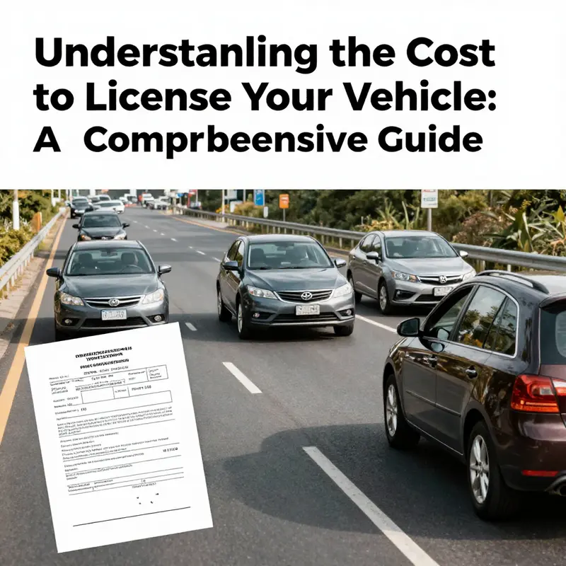 A diverse range of vehicles on the road with licensing paperwork elements, representing the vehicle licensing process.