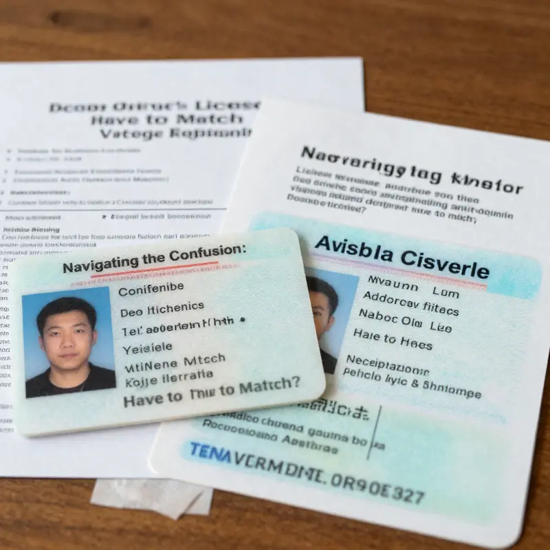 Importance of name and address consistency between driver’s license and vehicle registration.