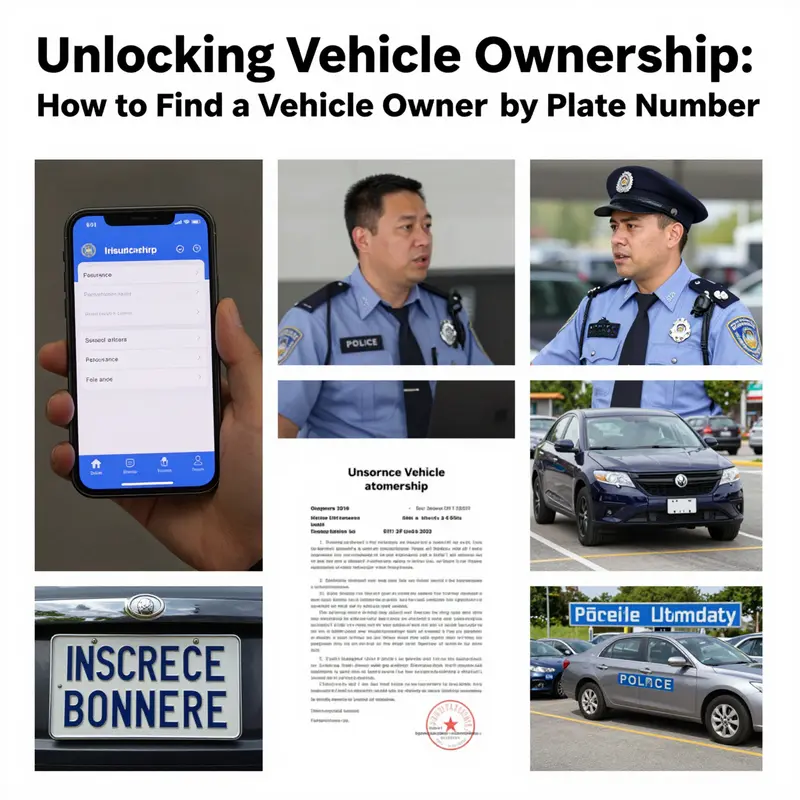 A visual collage illustrating different approaches to finding vehicle owners, including the use of an app, police interaction, insurance discussions, and property management.