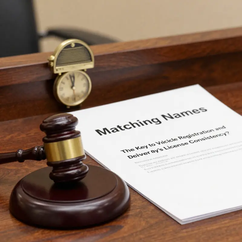 Visual representation of the importance of name consistency between driver’s license and vehicle registration.