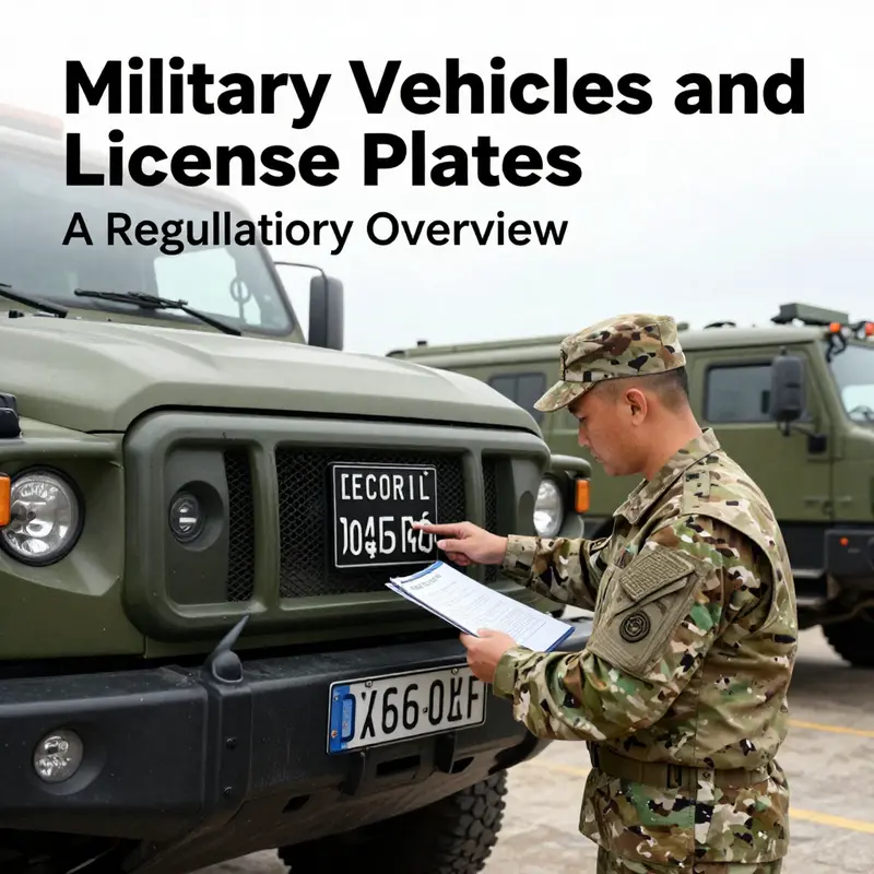 A military vehicle showcasing its distinctive license plate, highlighting the official identification crucial for military operations.