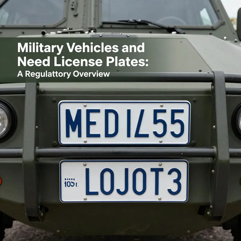 A military vehicle showcasing its distinctive license plate, highlighting the official identification crucial for military operations.