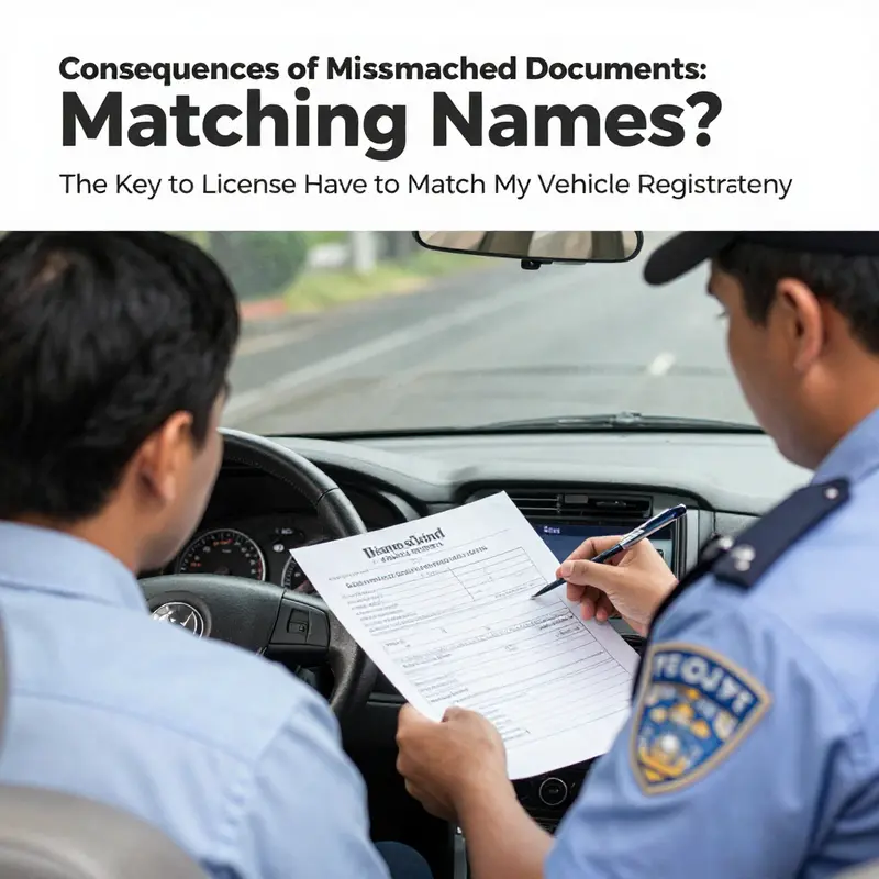 Visual representation of the importance of name consistency between driver’s license and vehicle registration.