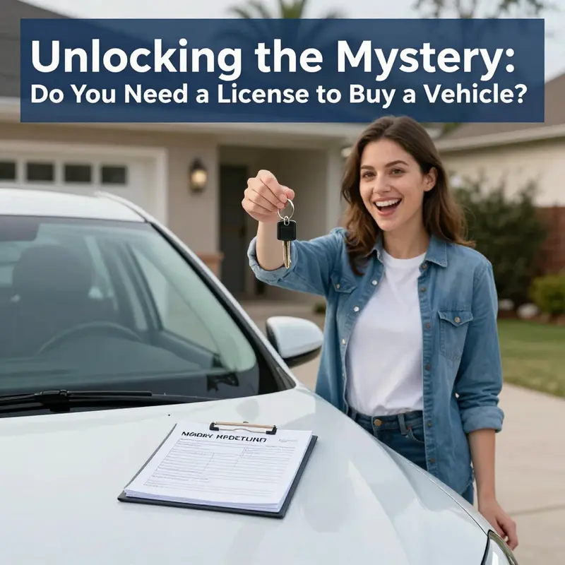 The legal framework for buying a vehicle without a driver’s license is visually explored in this dealership setting.