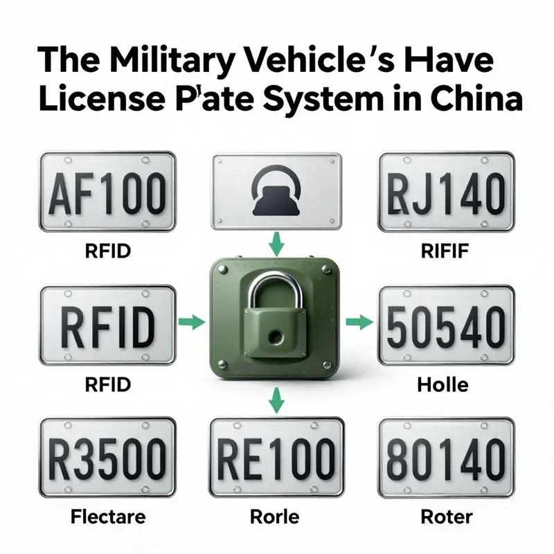 Chinese military vehicle displaying its new license plate system implemented to enhance security.