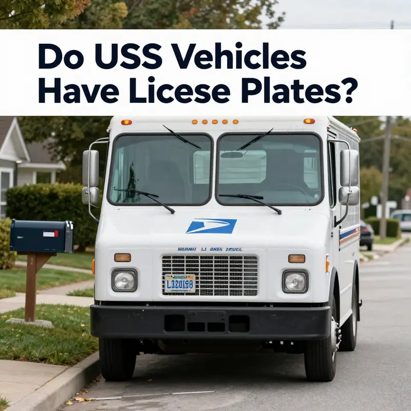 A USPS delivery truck showcasing its license plate, emphasizing the vehicle’s role in postal operations.