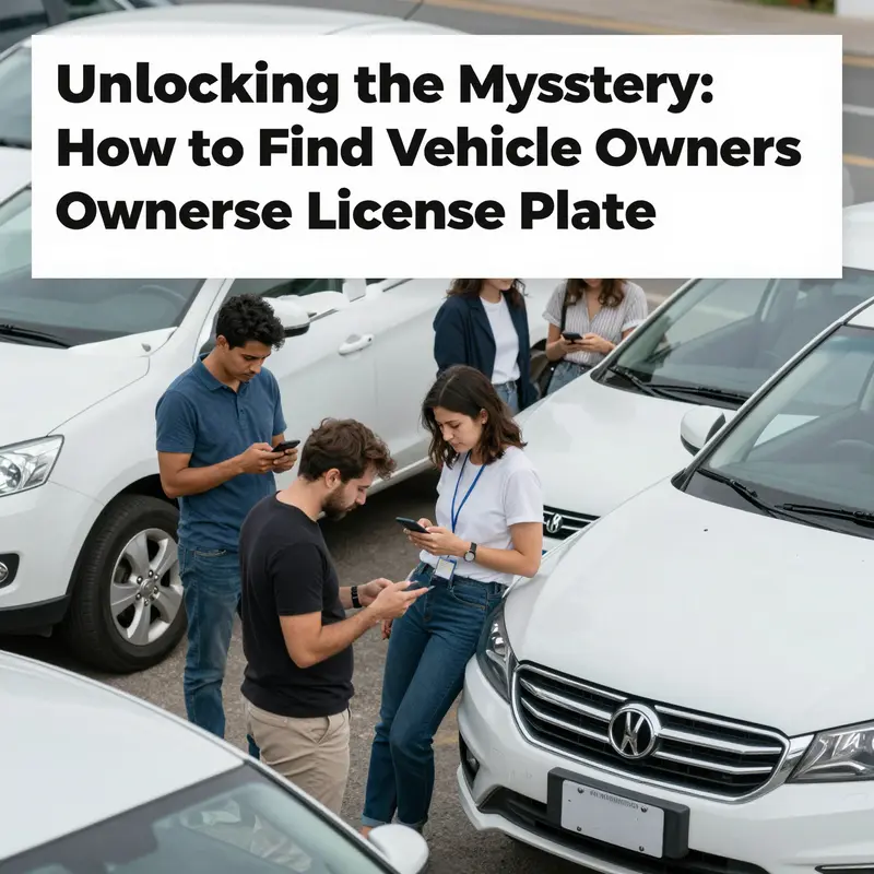 A diverse group of individuals discussing vehicles and using their smartphones in a parking lot setting.