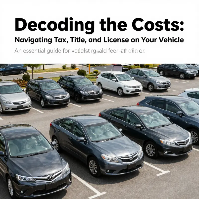A diverse range of vehicles parked in front of a DMV to represent vehicle ownership and registration processes.