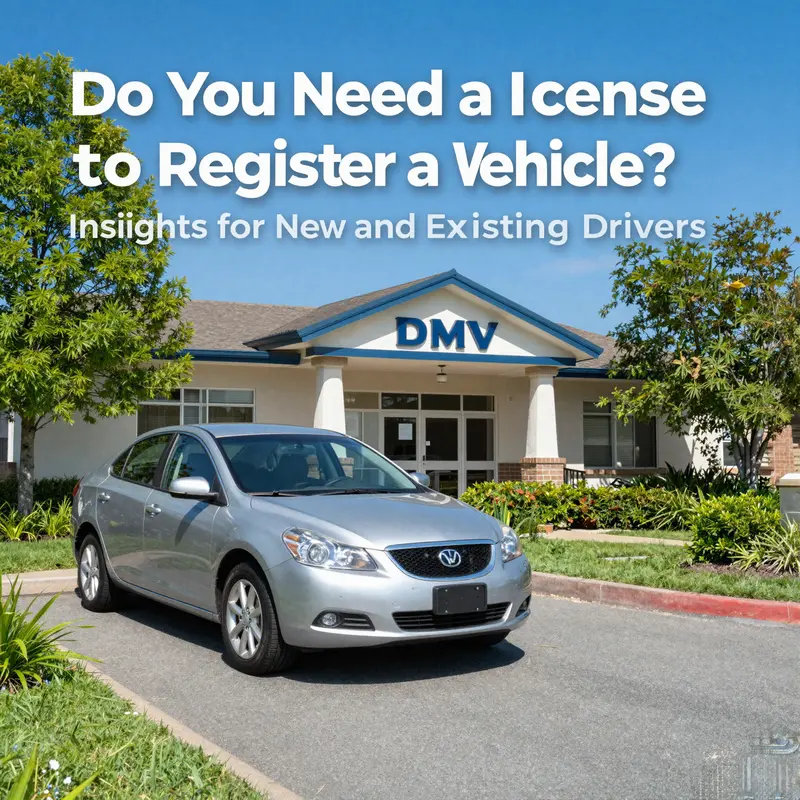A car parked in front of a DMV office, symbolizing the vehicle registration process.