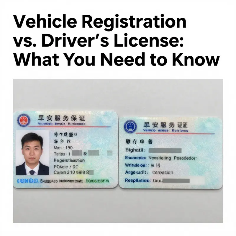 A graphic showcasing a driver's license and a vehicle registration side by side, symbolizing the relationship between these important documents.