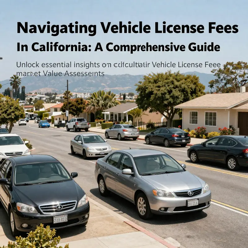 An illustration representing various vehicles in California that are subject to vehicle license fees, set against a Californian backdrop.